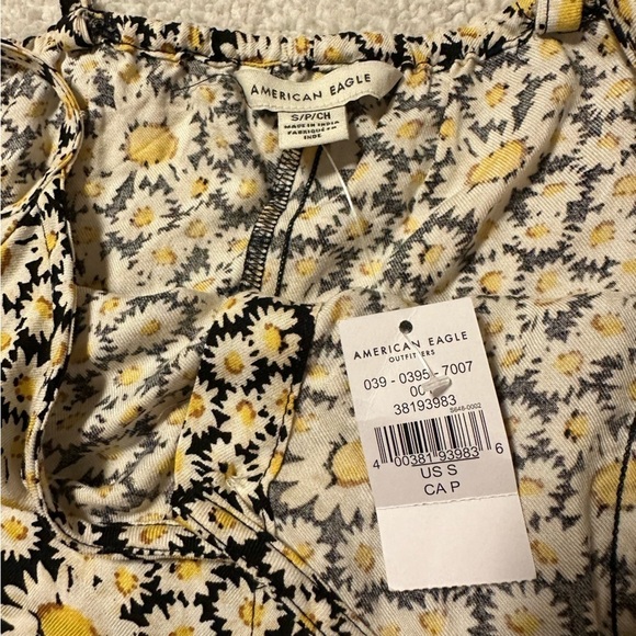 American Eagle AE Floral Button-Front V-Neck Mini Dress Sunflower - Picture 8 of 11